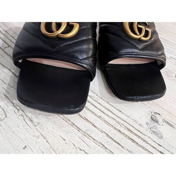 Gucci Marmont Women's Black Quilted Leather Slide Sandals Logo GG Size 39 - Picture 8 of 15